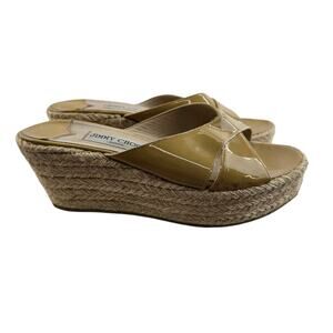 Jimmy Choo Sandals Womens 8.5 38.5 Platform Espadrille Beige Patent Leather